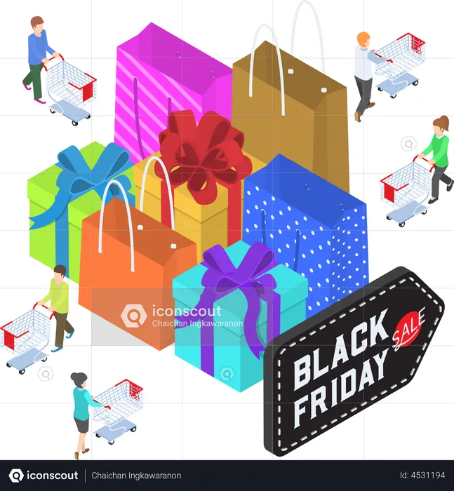 People shopping during black Friday sale  Illustration