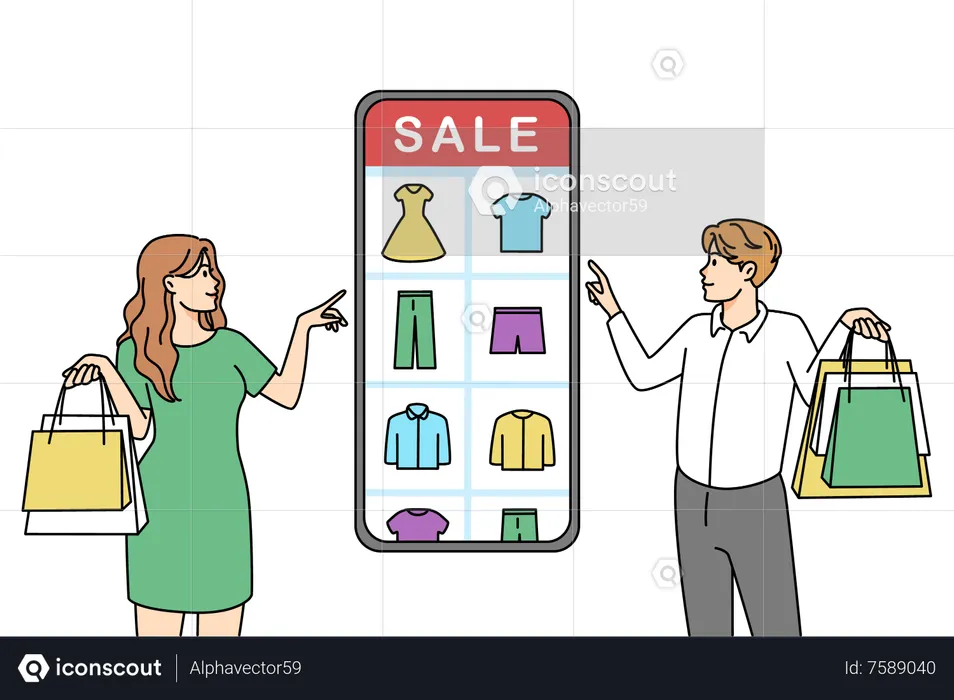 People shopping during ecommerce sale  Illustration