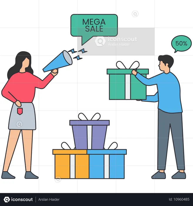 People shopping during Mega Sale  Illustration