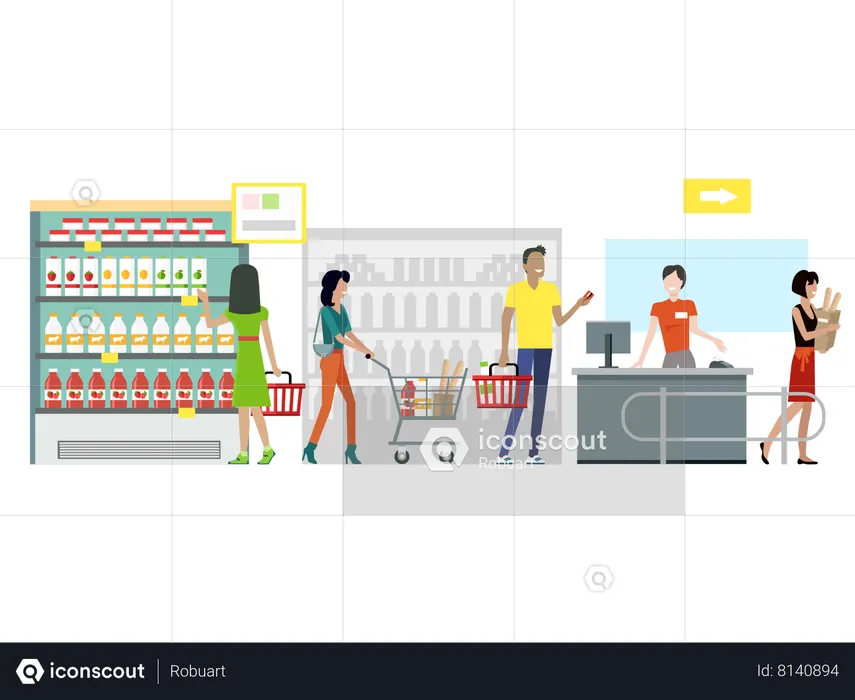 People shopping in supermarket  Illustration