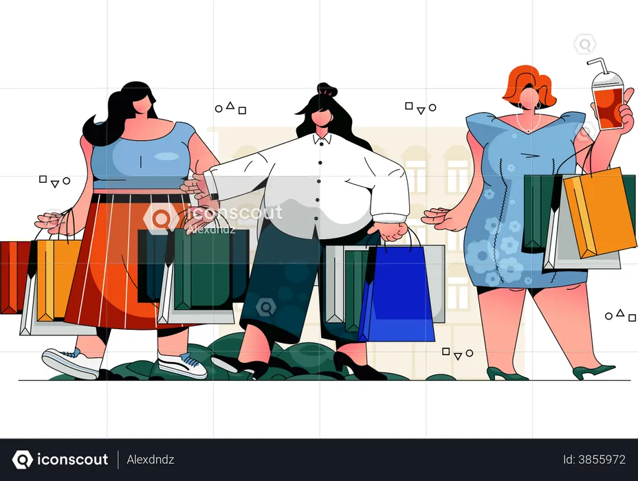 People Shopping Together  Illustration
