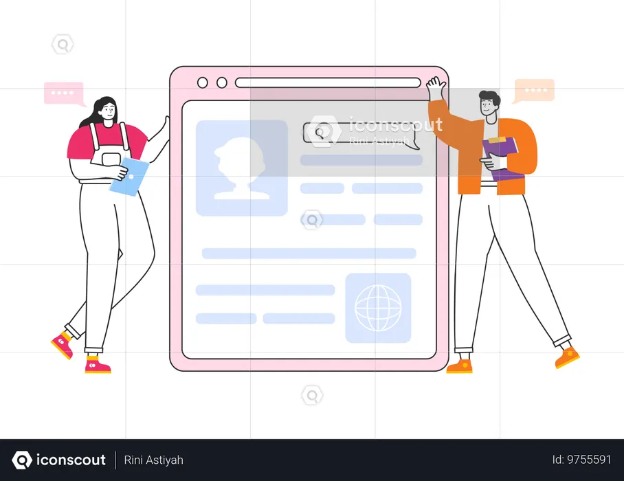 People showing webpage while using intranet technology  Illustration