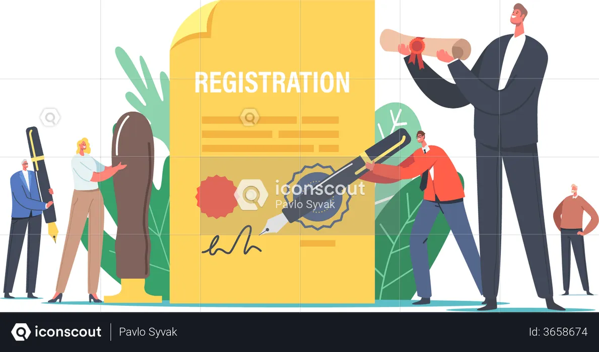People Signing for New Company Registration  Illustration