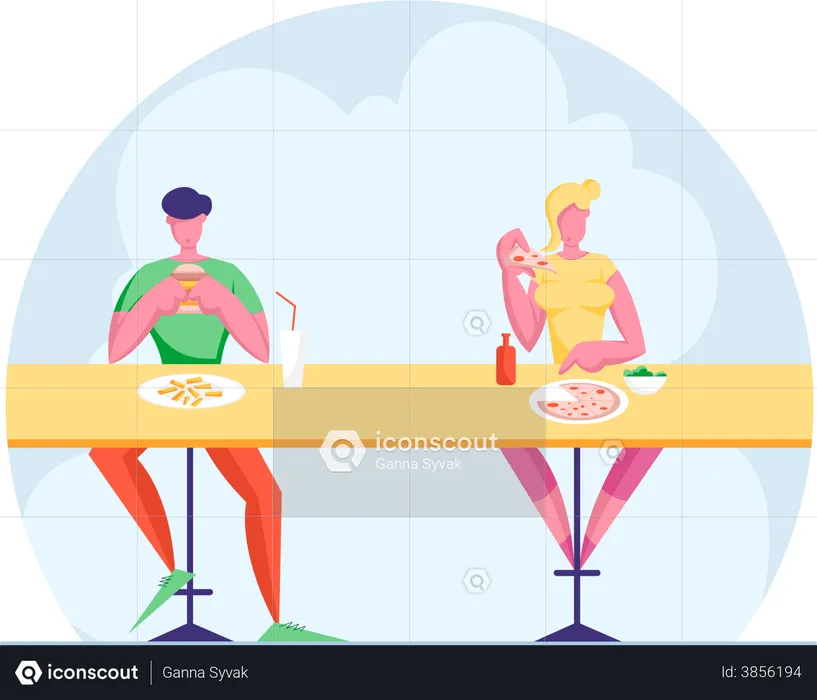 People sitting at a restaurant eating meal  Illustration