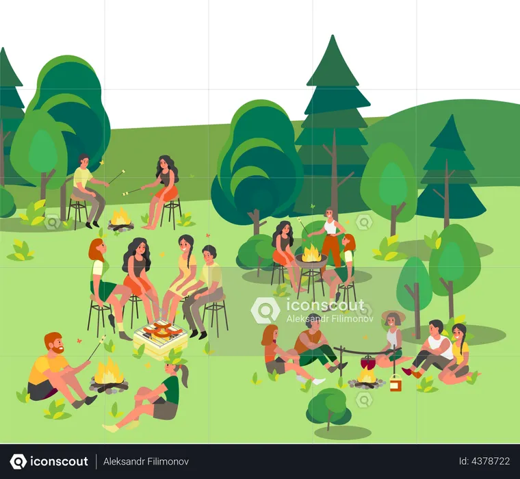 People sitting at the campfire  Illustration
