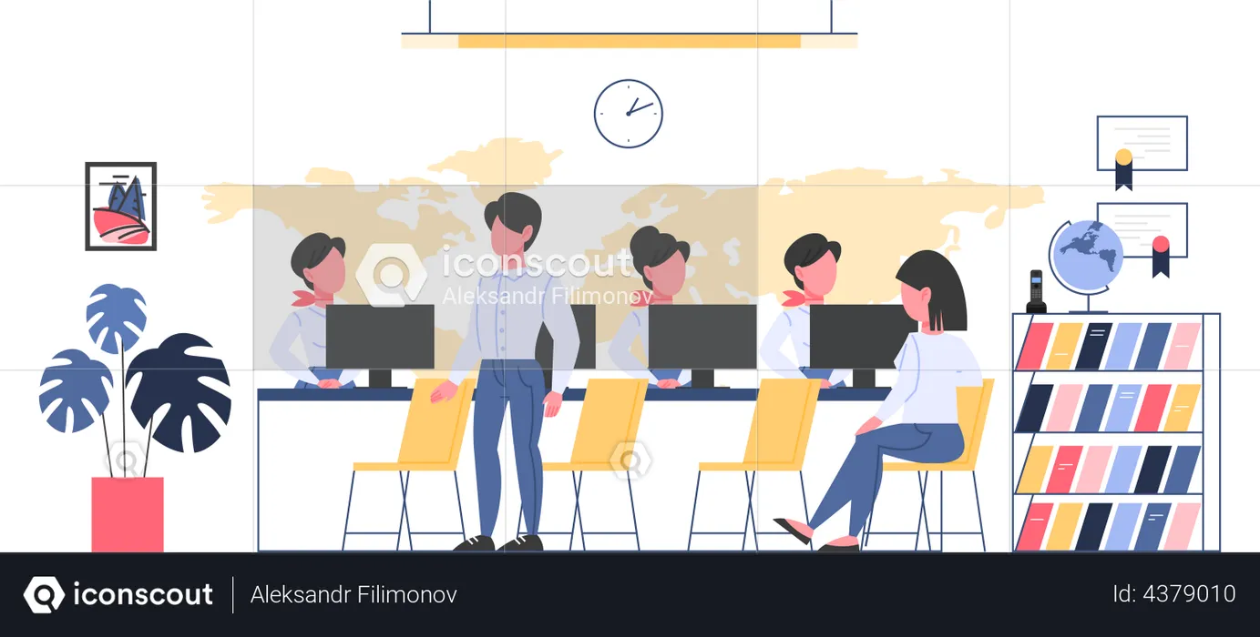 People sitting at the desk of travel company  Illustration