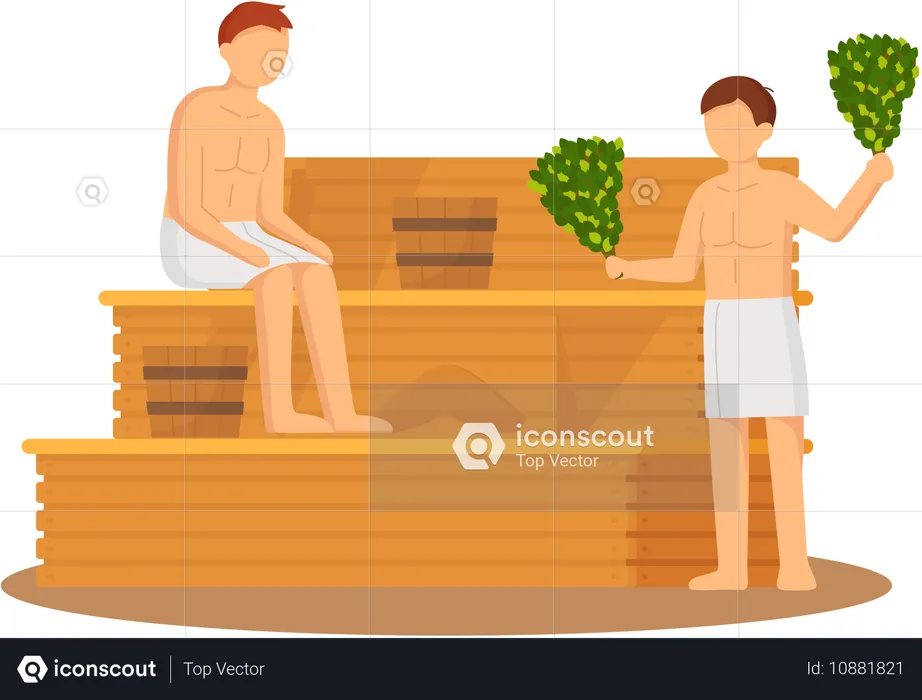 People sitting in sauna bath  Illustration