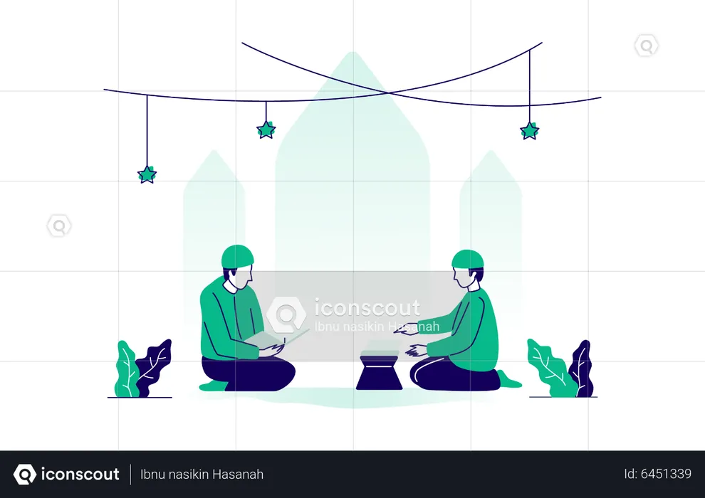 People sitting learning to read the quran  Illustration