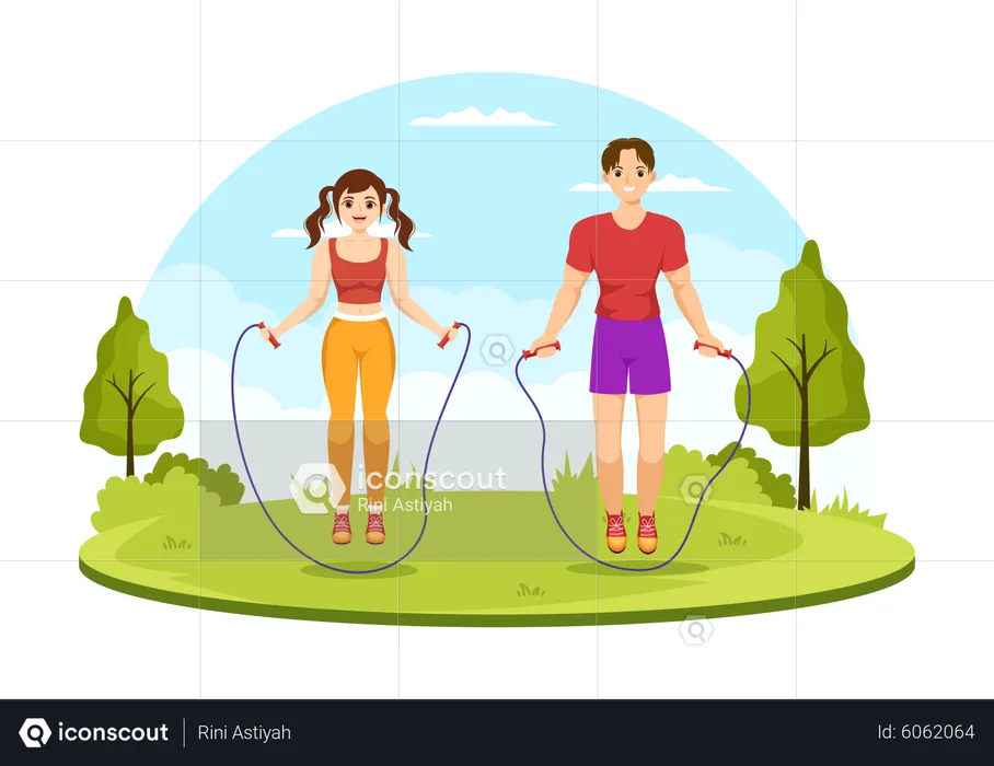 People skipping rope in park  Illustration