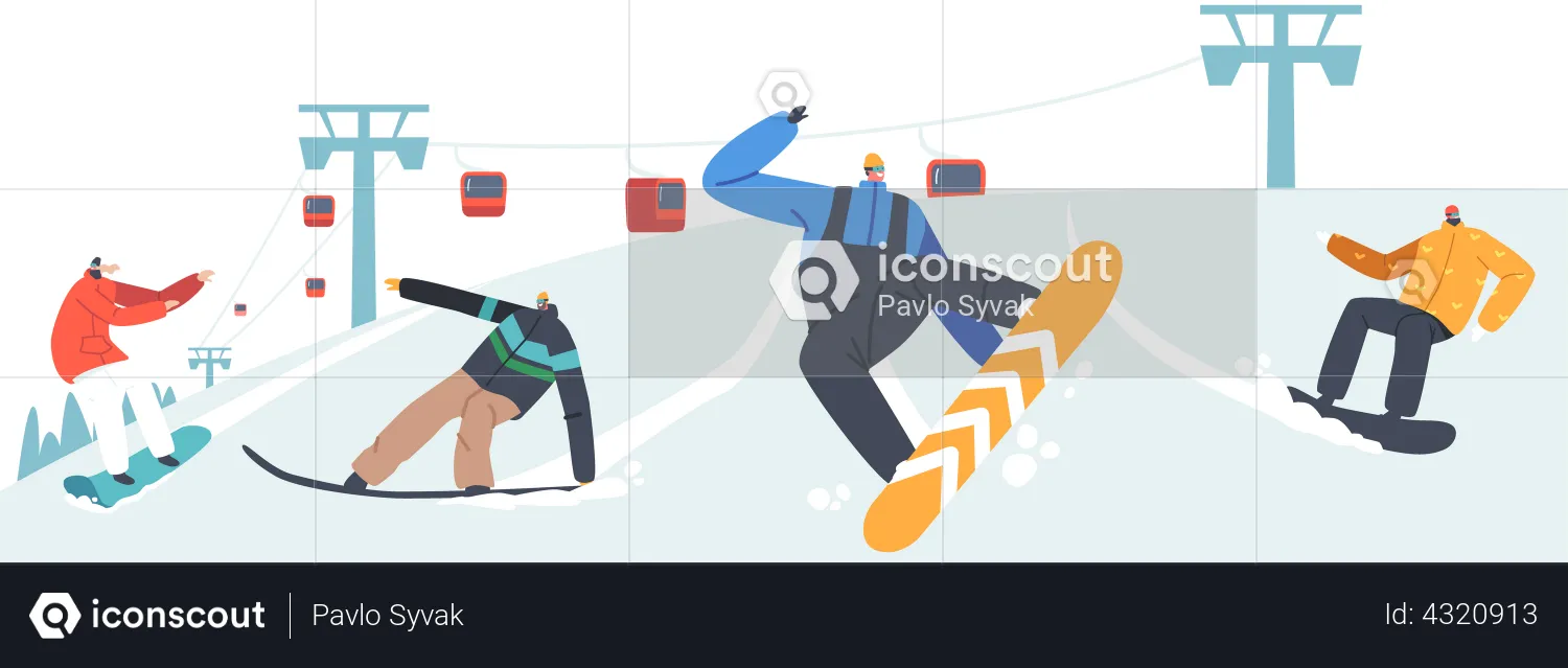 People Snowboarding  Illustration