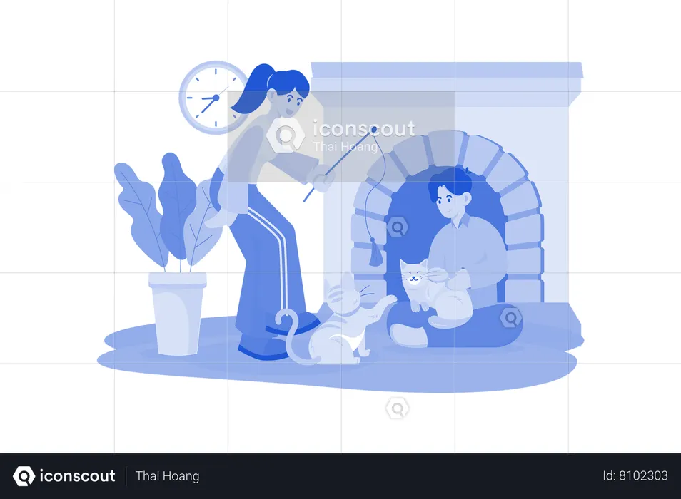 People Spending Time With Pet  Illustration