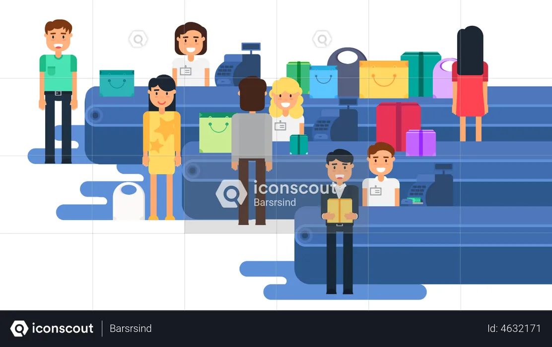 People stand near cash counter  Illustration