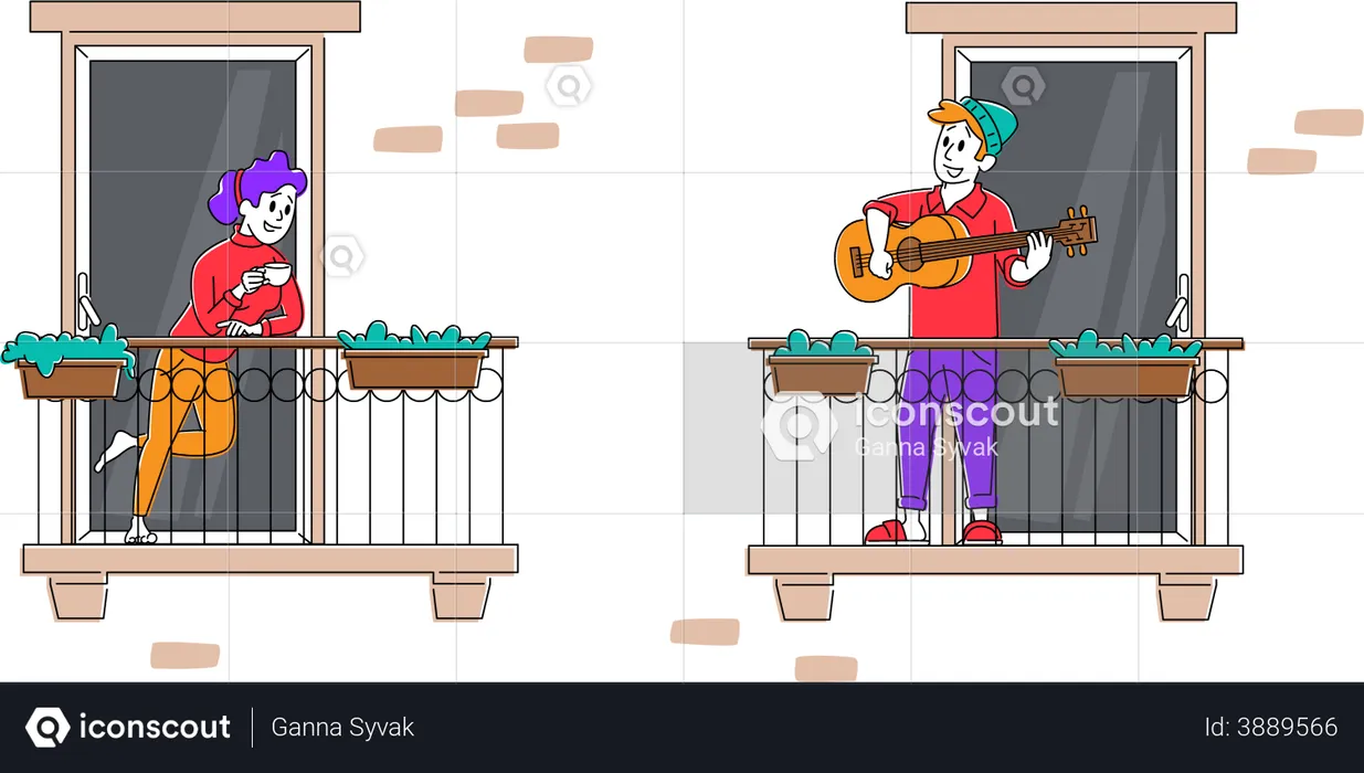 People standing in balcony  Illustration