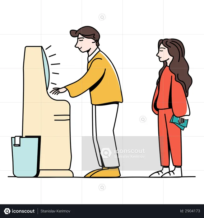 People standing in line at ATM  Illustration