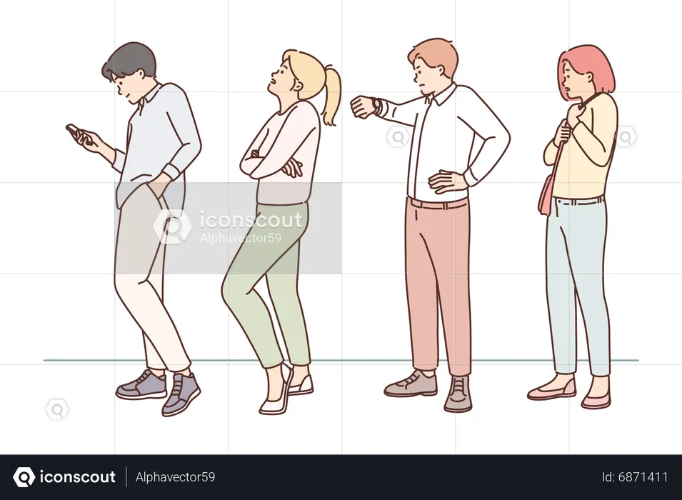People standing in queue and waiting for bus  Illustration