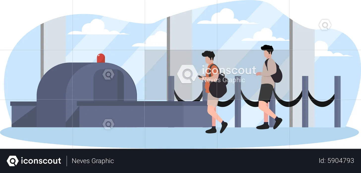 People standing in queue at airport baggage control  Illustration