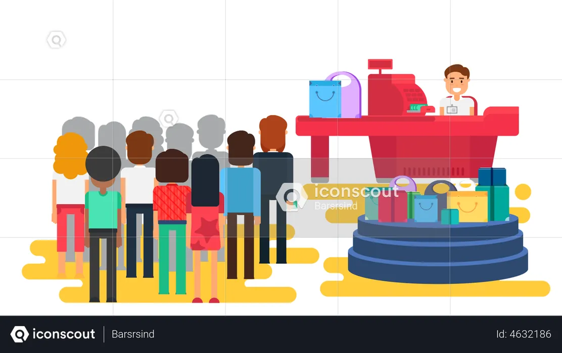 People standing in queue at store  Illustration