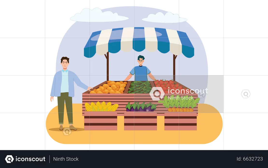 People standing near Organic Food stall  Illustration