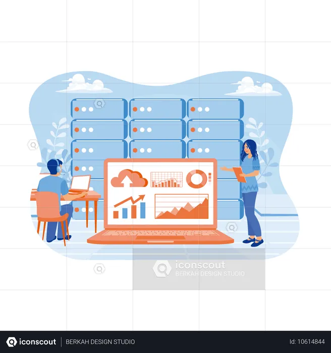 People store files in data centers connected to cloud  Illustration