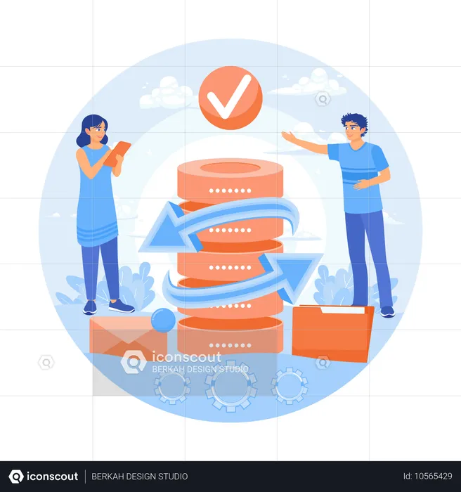 People store files on servers while Protect and back up data  Illustration