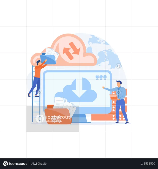 People Storing Data On Cloud Server  Illustration
