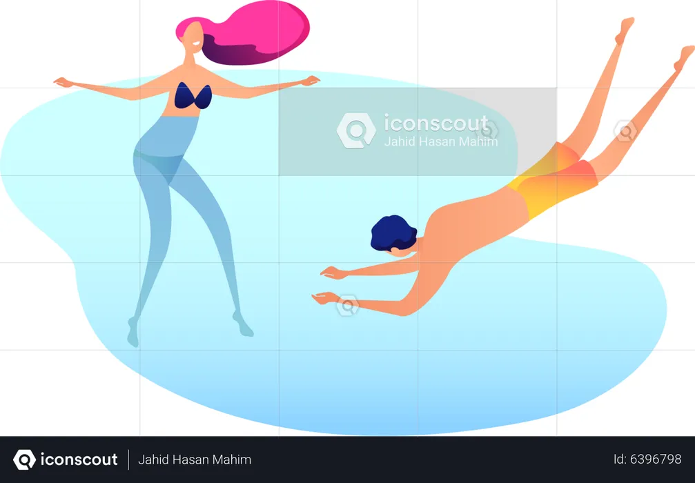 People swimming in water  Illustration