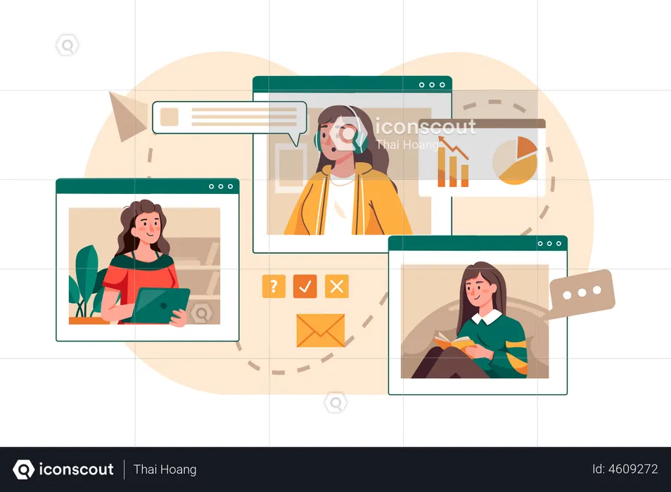 People taking knowledge by video call  Illustration
