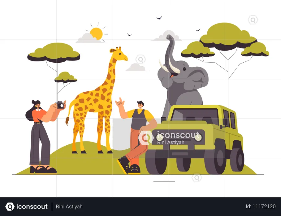 People taking photos in safari  Illustration