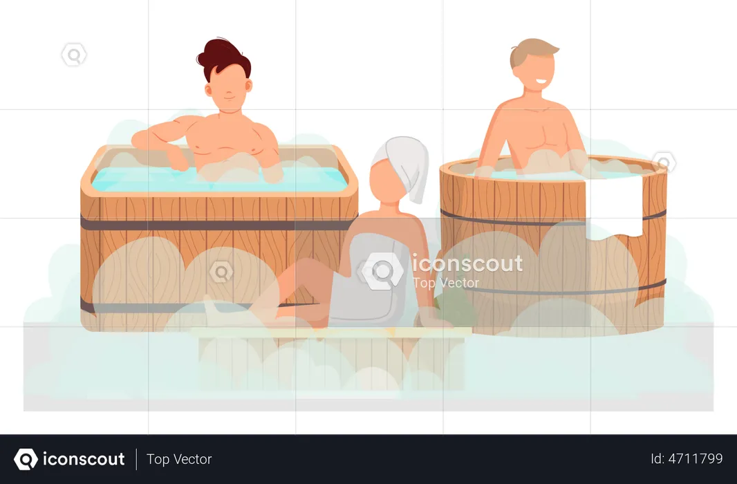 People taking steam bath together  Illustration