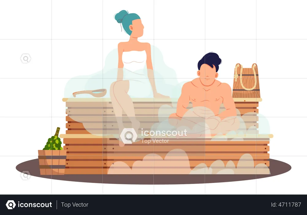 People taking steam bath together  Illustration