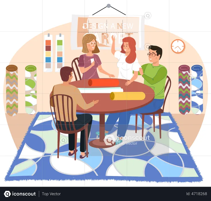 People talk to an interior designer discussing home improvement  Illustration