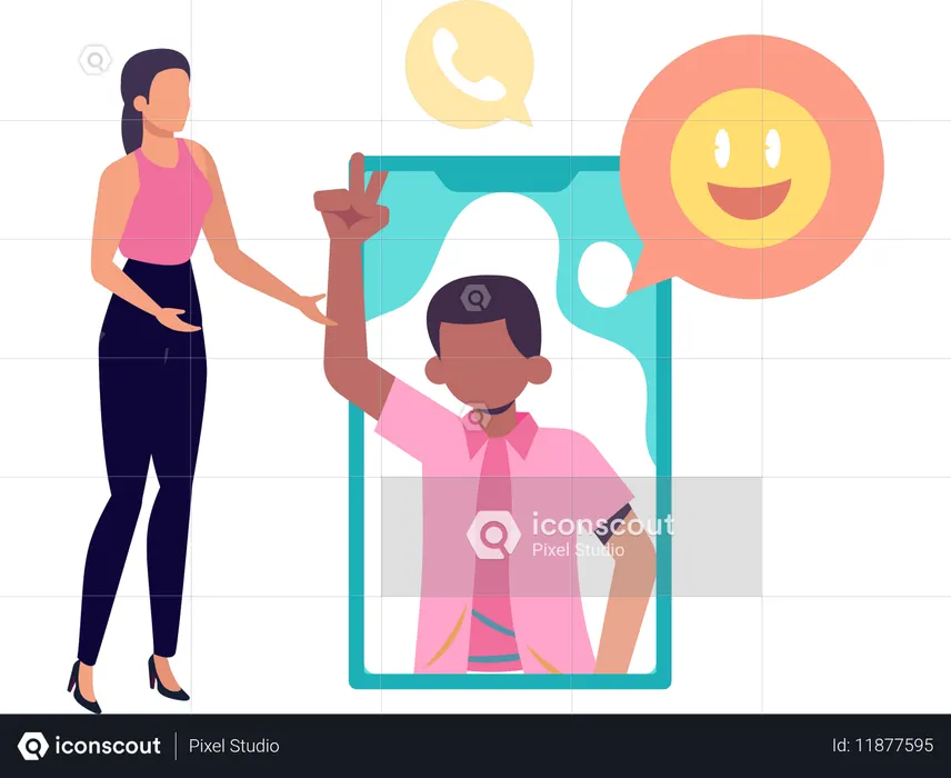 People talking on video call  Illustration