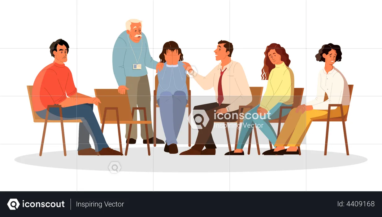 People talking to psychologist about their problem and emotion  Illustration