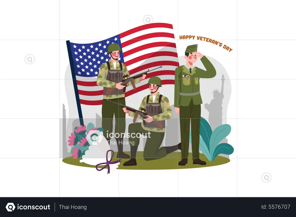 People thank for veterans dedication  Illustration