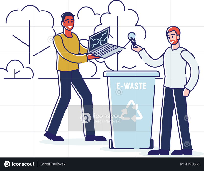 Best Premium People Throwing E Waste Into Recycle Bin Illustration 