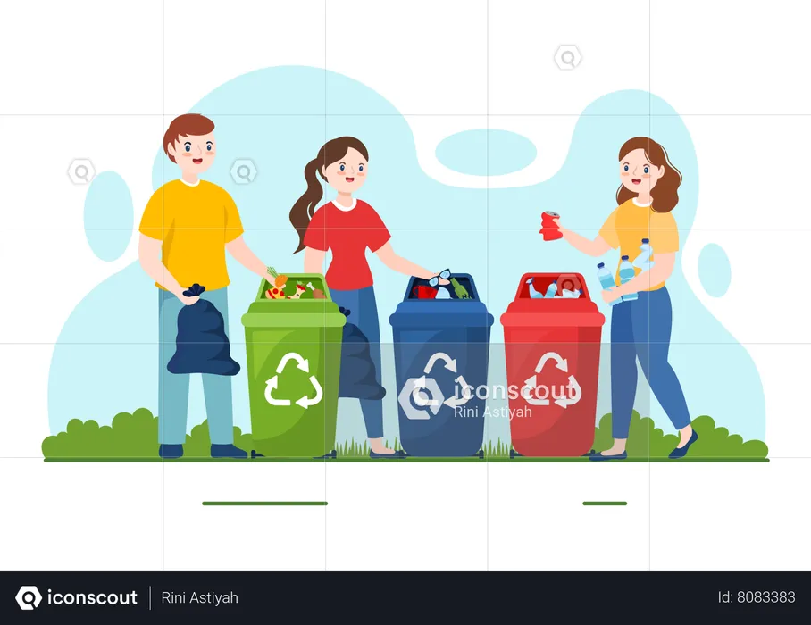 People throwing garbage and doing proper disposal  Illustration
