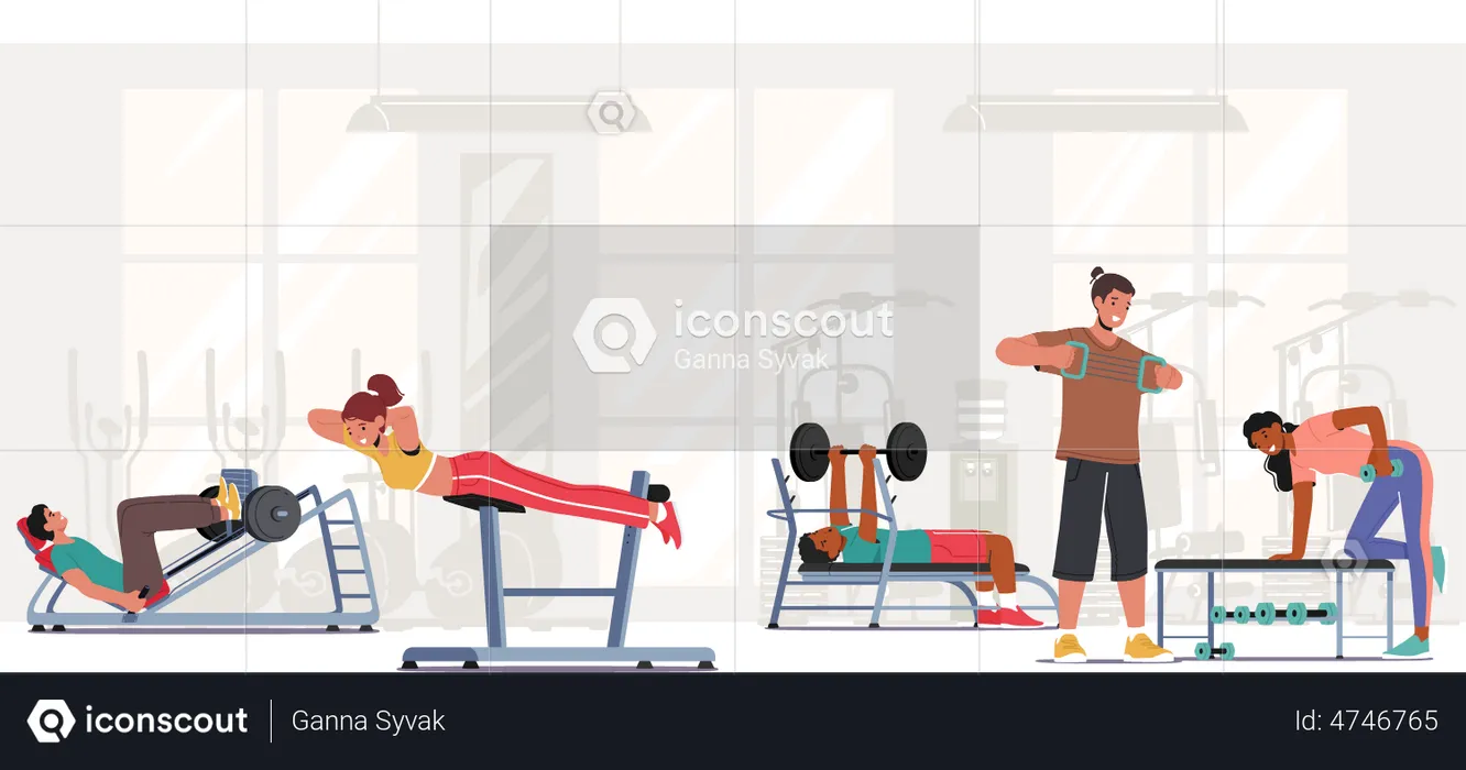 People Training in Gym  Illustration