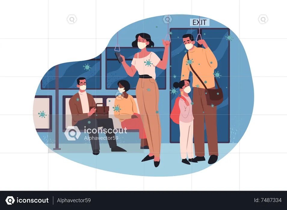 People travel on public transport during covid  Illustration