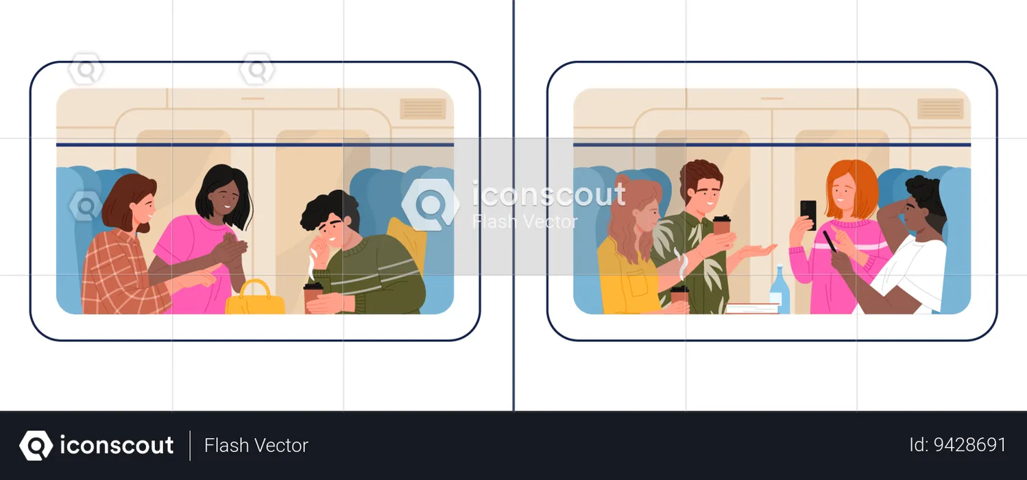 People travel on train  Illustration