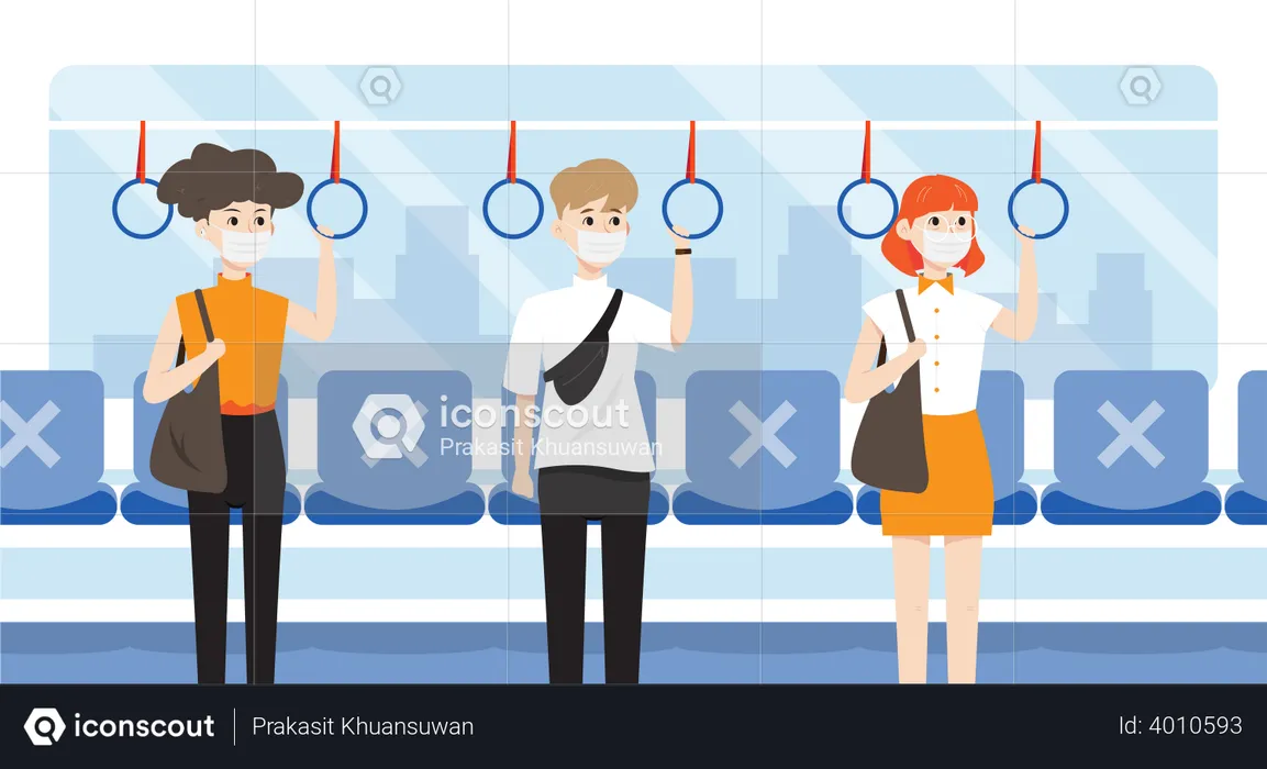 People travelling in train during coronavirus  Illustration
