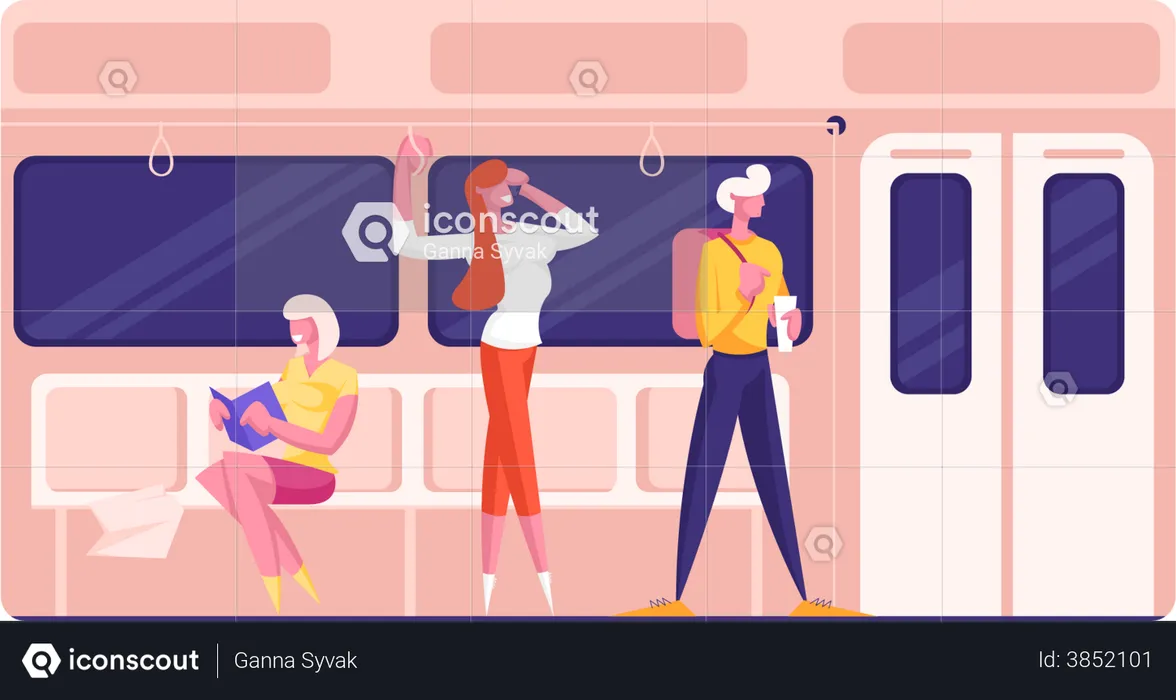 People travelling through train  Illustration