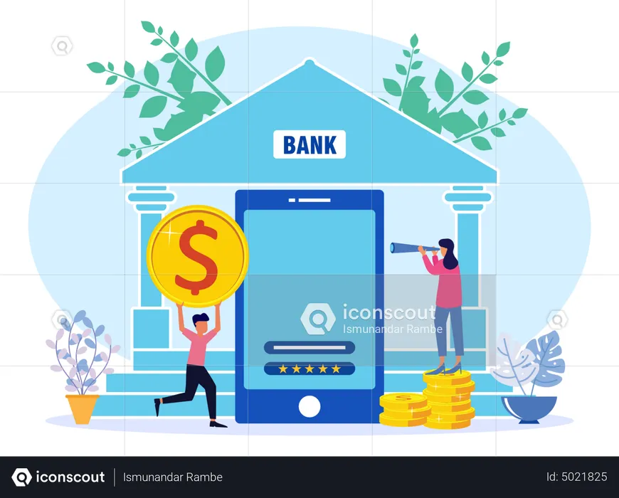 People use mobile banking features  Illustration