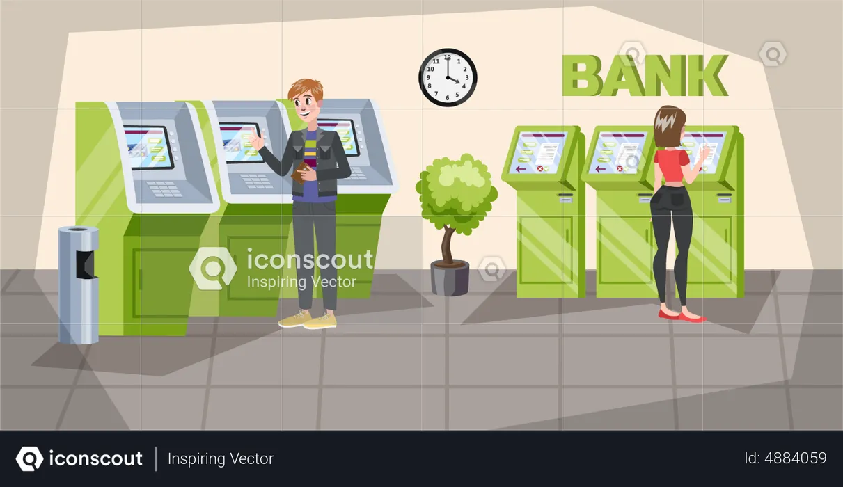 People Using Bank Atm  Illustration