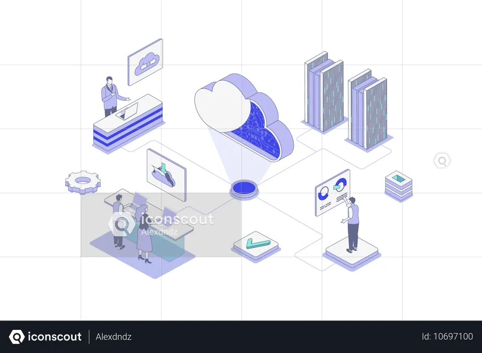 People using cloud data storage  Illustration