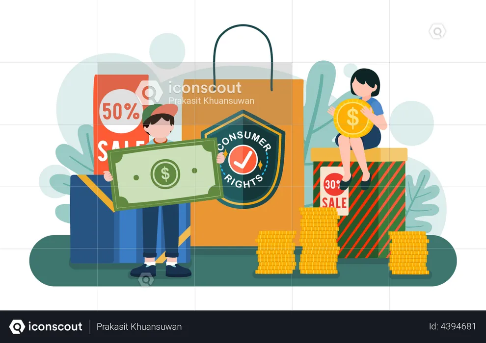 People using consumer rights while shopping payment  Illustration