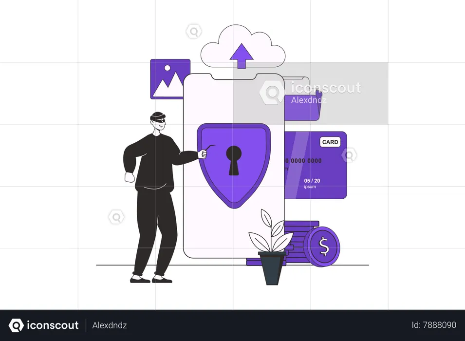People using cyber security technology for protecting from hacker attacks  Illustration