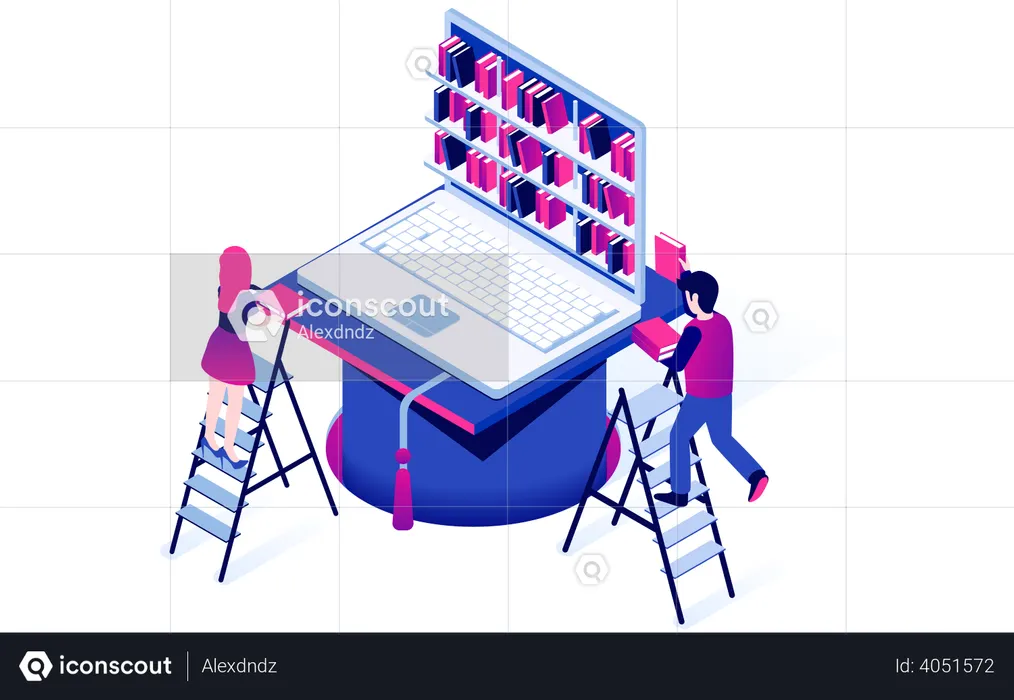 Best Premium People using digital library Illustration download in PNG ...