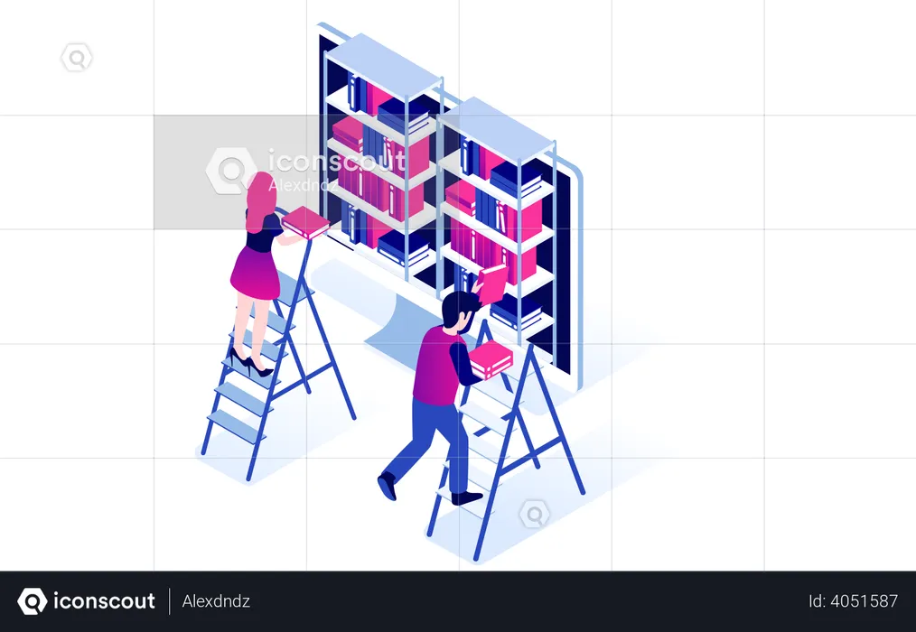 People using digital library  Illustration