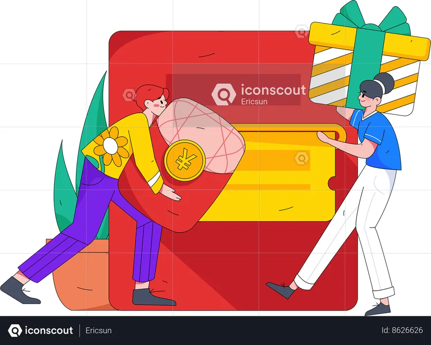 People using discount coupon during shopping  Illustration