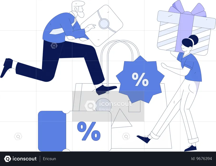 People using discount coupon during shopping  Illustration